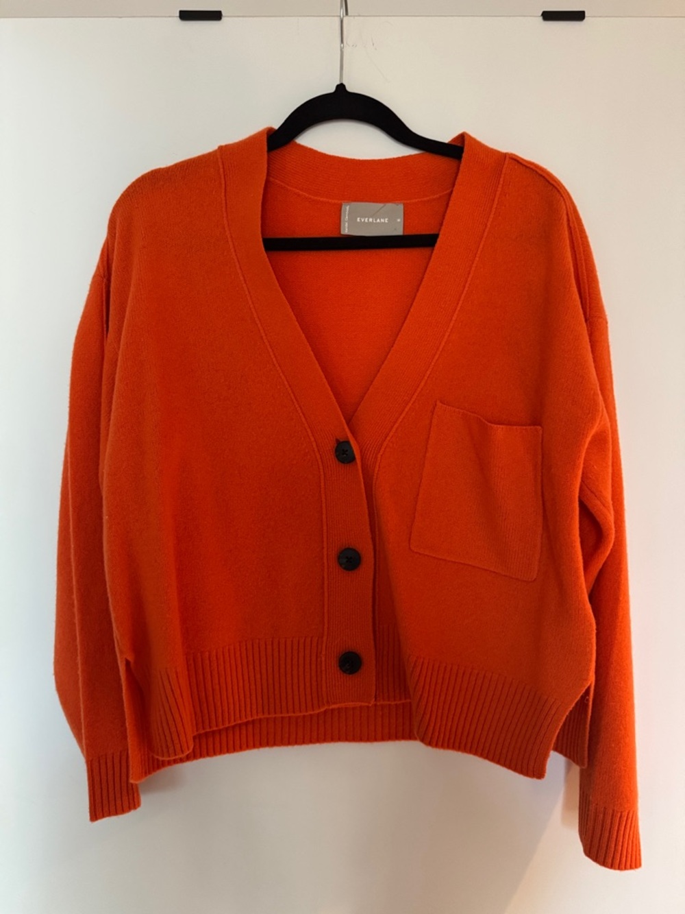 Everlane Bright Orange V-Neck Button Cardigan with Patch Pocket